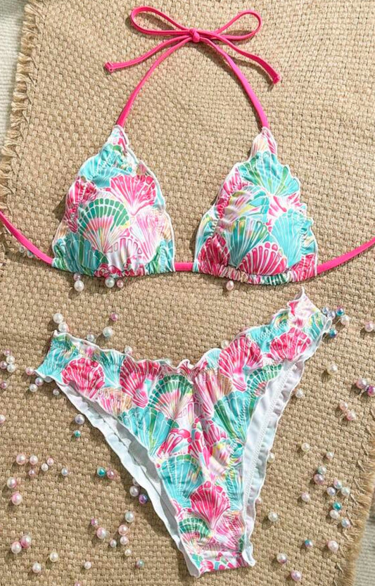 Shell pattern halter bikini top💝